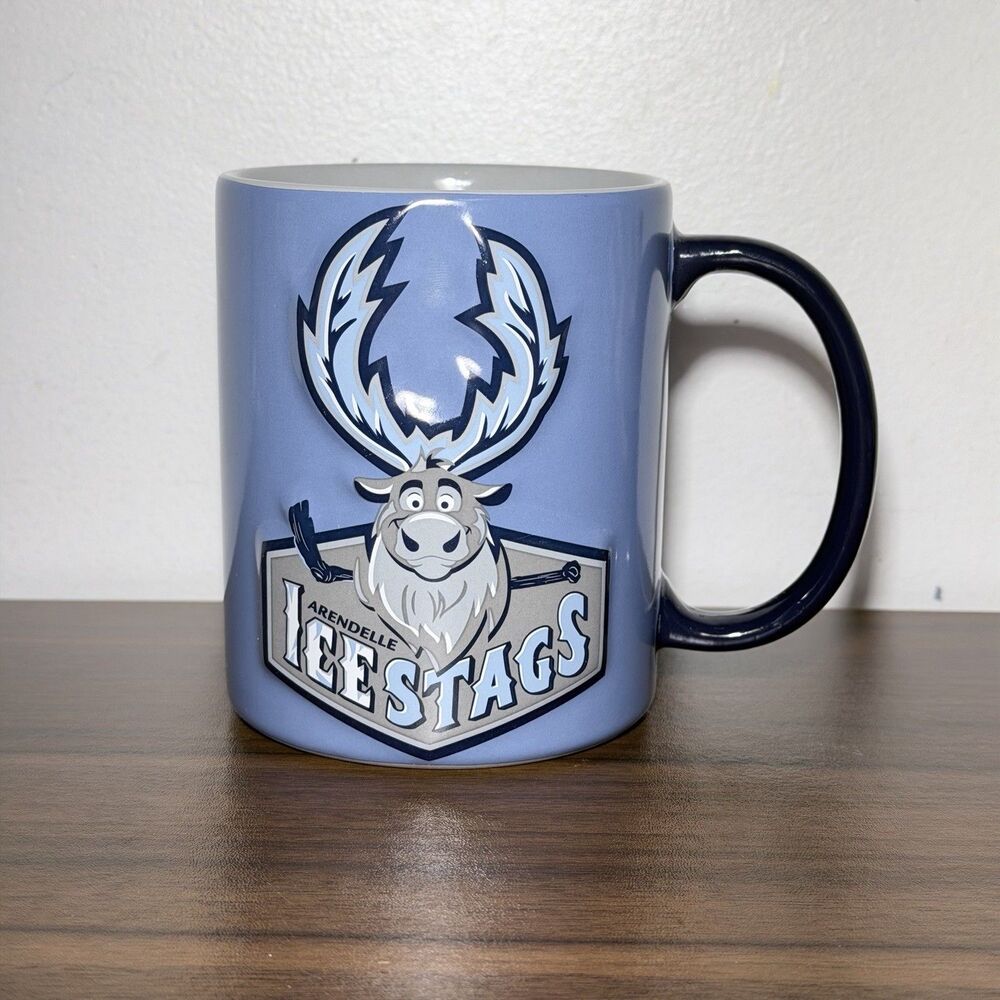 Disney Frozen Arendelle Ice Stags Coffee Mug Blue Black Handle Olaf Theme NEW